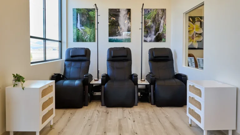 leather drip IV therapy recliners in a clinic setting