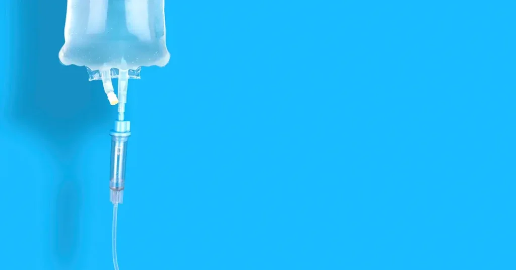 IV bag of solution with copy space